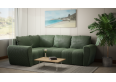Komfortowa sofa narożna BUENO II z funkcją spania, tapicerowana w niebieskim kolorze, schowek pod siedziskiem