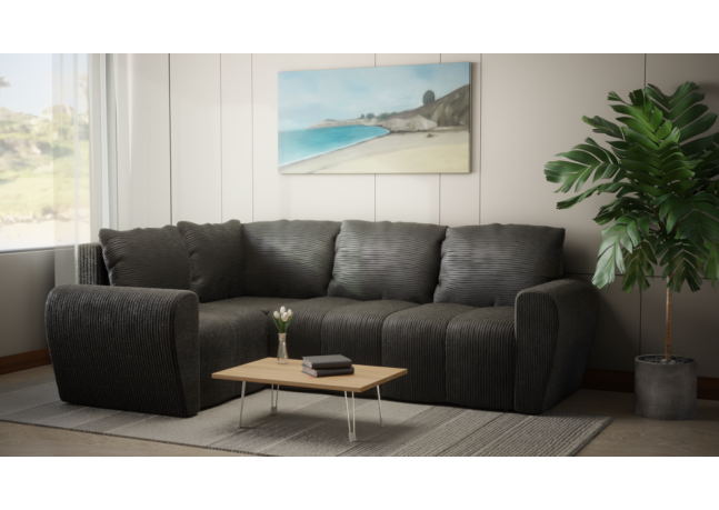 Komfortowa sofa narożna BUENO II z funkcją spania, tapicerowana w niebieskim kolorze, schowek pod siedziskiem, Lewy