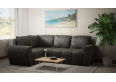 Komfortowa sofa narożna BUENO II z funkcją spania, tapicerowana w niebieskim kolorze, schowek pod siedziskiem