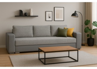Trzyosobowa, rozkładana sofa, kanapa z funkcją spania i pojemnikiem - KAMILA, berlin 01 + dolaro 04, szaro - szary