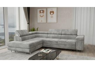 Sofa narożna z funkcją spania i pojemnikiem na pościel - Aspen L, jasnoszary Monolith 84, lewy
