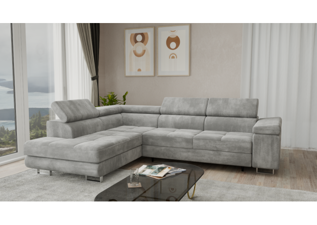 Sofa narożna z funkcją spania i pojemnikiem na pościel - Aspen L, jasnoszary Monolith 84, lewy