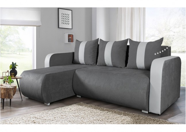 Modna sofa narożna SANDRA, stylowy nowoczesny design, praktyczny pojemnik