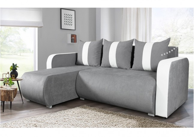 Modna sofa narożna SANDRA, stylowy nowoczesny design, praktyczny pojemnik