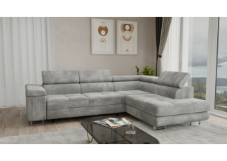Sofa narożna z funkcją spania i pojemnikiem na pościel - Aspen L, jasnoszary Monolith 84, prawy