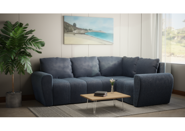 Komfortowa sofa narożna BUENO II z funkcją spania, tapicerowana w niebieskim kolorze - Lincoln 77, prawy