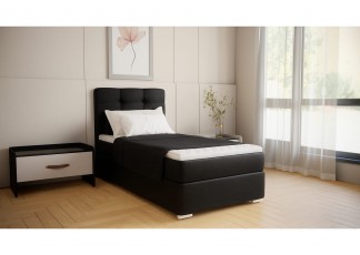 Eleganckie jednoosobowe łóżko Bruno 90cm, ze schowkiem na pościel, kolor czarny Cosmic 100, w zestawie wygodny materac