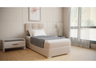 Eleganckie łóżko jednoosobowe BRUNO 100 cm, tapicerowane materiałem Cosmic 10, posiada wygodny materac i schowek, strona lewa