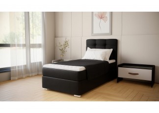 Czarne łóżko jednoosobowe Bruno 100cm, nowoczesny design pasujący do każdej sypialni, wygodny materac, Cosmic 100, prawe