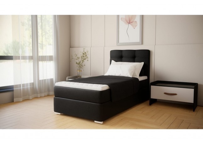 Czarne łóżko jednoosobowe Bruno 100cm, nowoczesny design pasujący do każdej sypialni, wygodny materac, Cosmic 100, prawe