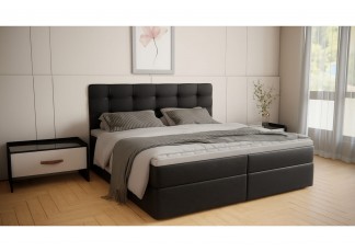 Podwójne łóżko kontynentalne BRUNO 160cm w stylu glamour z wygodnym materacem, tapicerowane w kolorze czarnym