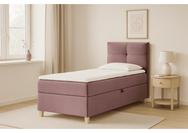 Nowoczesne łóżko kontynentalne DOMI 90 cm, jasny fiolet, strona prawa