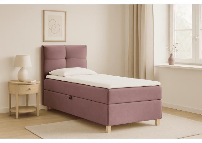 Eleganckie, jednoosobowe łóżko kontynentalne DOMI 90cm w beżowym kolorze, prawe