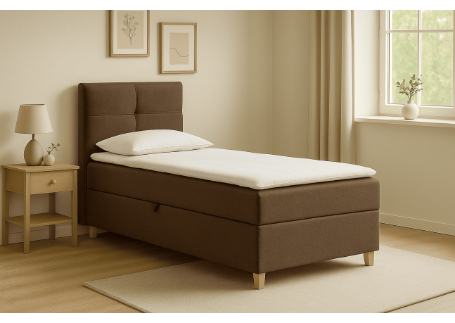 Szare, klasyczne łóżko kontynentalne DOMI 90cm, eleganckie wykończenie, prawe