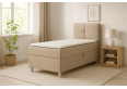 Praktyczne łóżko kontynentalne z wygodnym materacem i panelowym zagłowiem - DOMI 100 cm, beżowe, strona prawa