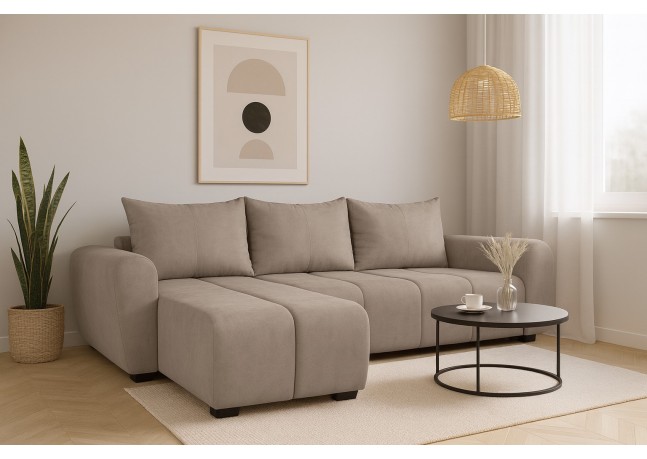 Kompaktowy, rozkładany narożnik Bueno, ciemny beż - Soro 23