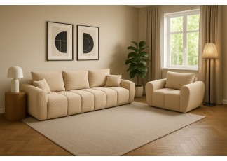 Praktyczny zestaw Bueno do salonu sofa + fotel, tkanina Lincoln, szeroka gama kolorystyczna