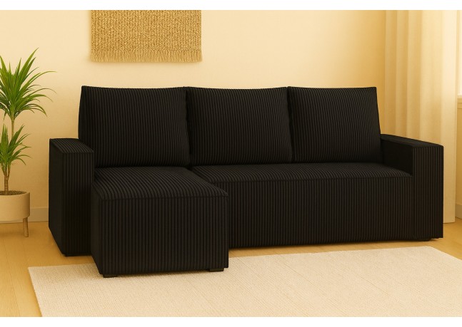 Kompaktowy, rozkładany narożnik Luna czarny - Lincoln 100