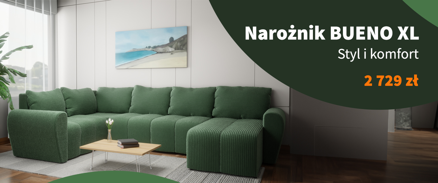 Narożnik BUENO XL nowoczesny, duży, z ozdobnymi wciągami